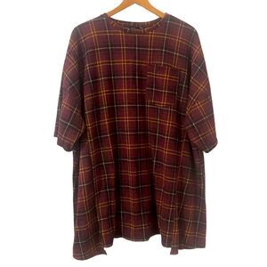 Zara Burgundy Tartan Plaid Oversized Boxy  Short Sleeve Tshirt Dress Women’s Med